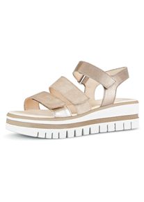 Gabor Damen Keilsandalette, Gr. 37, beige, Leder, Ziegenveloursleder, metallic, modisch, Schuhe, Sommerschuh, Sandale, Keilabsatz, mit drei