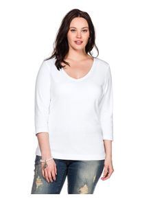 sheego Damen 3/4-Arm-Shirt "Große Größen", weiß, casual, Gr. 44, unifarben, Obermaterial: 100% Baumwolle, Shirts, aus reiner Baumwolle
