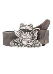Damen Ledergürtel, grau, modisch, Gr. 85, RETTUNGSRING BY SHOWROOM 019, unifarben, Rindsleder, Gürtel, mit Frosch-Koppelschließe im Vintage-Look