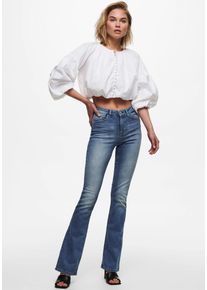 Only Damen Bootcut-Jeans "ONLBLUSH MID FLARED REA1319 NOOS", blau, modisch, Gr. M, Abriebeffekte, Denim/Jeans, Obermaterial: 92% Baumwolle, 6%