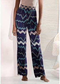 Lascana Damen Pyjamahose, Gr. 32, blau, Single Jersey, Obermaterial: 95% Viskose, 5% Elasthan, bedruckt, gemustert, Basic, Hosen, mit grafischem