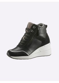 Heine Damen Schnürstiefelette, Gr. 38, schwarz, Leder, Glattleder, Veloursleder, Textil, modisch, Schuhe