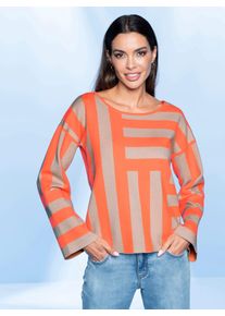 Heine Damen Rundhalspullover "Pullover", orange, Gr. 34, gemustert, gestreift, 80% Viskose, 20% Polyamid, Pullover