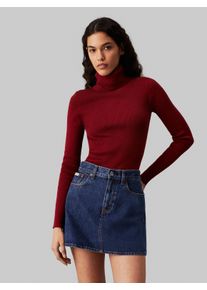Damen Rollkragenpullover "WOVEN LABEL ROLL NECK SWEATER", rot, feminin, Gr. XL, Calvin Klein Jeans, unifarben, Strick, Obermaterial: 80% Baumwolle,