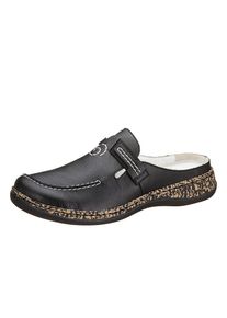 Rieker Damen Clog, Gr. 40, schwarz, Lederimitat, sportlich, Schuhe, Sommerschuh, Schlappen mit Stretcheinsatz