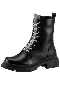 ANISTON SHOES Damen Schnürboots, Gr. 36, silber, Lederimitat, modisch, Schuhe, Schnürstiefelette, Stiefelette mit Glitzereinsatz - NEUE KOLLEKTION
