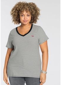 LEVI'S® PLUS LEVI'S PLUS Damen Kurzarmshirt "V NECK TEE", schwarz, casual, Gr. XXL, gestreift, Jersey, Obermaterial: 100% Baumwolle, Shirts