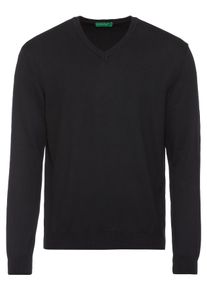 Herren V-Ausschnitt-Pullover, schwarz, casual, Gr. XS, United Colors Of Benetton, unifarben, Strick, Obermaterial: 100% Baumwolle, Pullover, mit