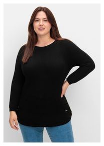 sheego Damen Strickpullover "Große Größen", schwarz, feminin, Gr. 42, unifarben, Grobstrick, Obermaterial: 50% Baumwolle, 50% Polyacryl, Pullover, im