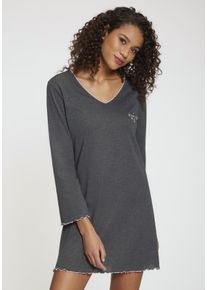 s.Oliver Damen Nachthemd, Gr. 32, grau, Rippstrick, Obermaterial: 60% Baumwolle, 40% Polyester, meliert, feminin, Kleider, mit Trompetenärmeln