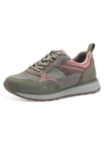 Tamaris Damen Keilsneaker, Gr. 37, grün, Leder, Lederimitat, Textil, sportlich, Schuhe, Freizeitschuh, Halbschuh, Schnürschuh mit Kontrastbesätzen