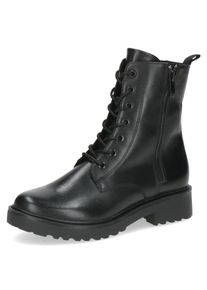 Caprice Damen Stiefelette, Gr. 37, schwarz, Leder, klassisch, Schuhe, Blockabsatz, Schnürstiefelette, Schnürboots, zwei Reißverschlüsse