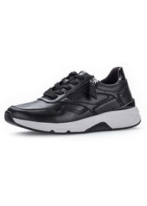 Damen Keilsneaker, Gabor Rollingsoft, Gr. 44, schwarz, Kalbsleder, Lackleder, unifarben, casual, Schuhe, Freizeitschuh, Halbschuh, Schnürschuh,