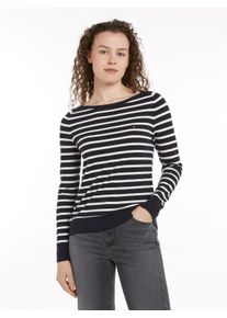 Tommy Hilfiger Damen Strickpullover "CO JERSEY STITCH BOAT-NK SWEATER", blau, casual, Gr. XS, Strick, Obermaterial: 67% Baumwolle, 33% Polyamid,