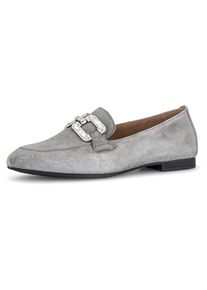 Gabor Damen Loafer, Gr. 37, grau, Ziegenveloursleder, modisch, Schuhe, Slipper, Festtagsschuh, Schlupfschuh mit edlem Schmuckelement