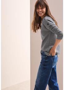 Cecil Damen Langarmshirt, blau, casual, Gr. L, gestreift, Strick, Obermaterial: 51% Polyester, 30% Baumwolle, 14% Viskose, 5% Elasthan, Shirts, mit