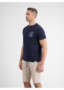 Lerros Herren T-Shirt "Lerros T-Shirt mit Front- und Rückenprint", blau, Gr. S, 100% Baumwolle, Shirts
