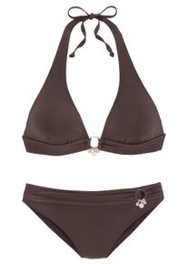 s.Oliver Damen Triangel-Bikini "Tonia", braun, Gr. 32, Microfaser, Polyamid, Bikini-Sets, mit herausnehmbaren Cups, im Nacken zu binden, im Rücken zu