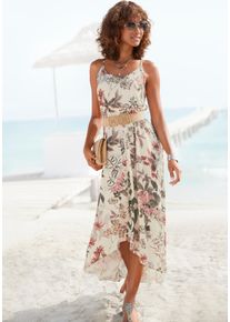 Lascana Damen Maxikleid, beige, modisch, Gr. 38, bedruckt, Web, Obermaterial: 100% Viskose, Kleider, mit Blumenprint, leichtes Sommerkleid im