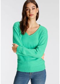 Tamaris Damen V-Ausschnitt-Pullover, grün, Basic, Gr. 32, Feinstrick, Obermaterial: 50% Viskose, 28% Polyester, 22% Polyamid, Pullover, mit Frontbiese