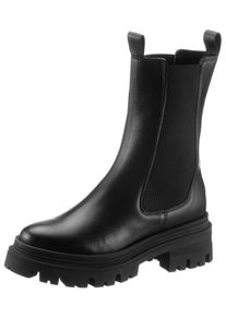 Tamaris Damen Chelseaboots, Gr. 41, schwarz, Glattleder, Elastischer Einsatz, klassisch, Schuhe, Blockabsatz, Schlupfboots, Kurzstiefel, beidseitige