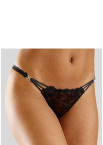 Lascana Damen String, Gr. 48, schwarz, Spitze, Obermaterial: 90% Polyamid, 10% Elasthan, Unterhosen, mit dekorativen Strass-Schnallen