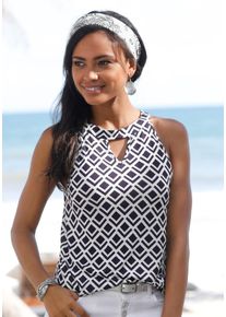 Lascana Damen Strandtop, blau, modisch, Gr. 36, Jersey, Obermaterial: 100% Viskose, Tops, in leichter A-Form, Damentop mit Alloverdruck und Cut-Out