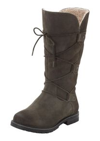 sheego Damen Weitschaftstiefel "Große Größen", Gr. 40, grün, Obermaterial: 100% Leder, casual, Schuhe, aus Veloursleder, mit Schnürung