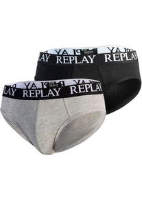 Replay Herren Slip "SLIP Basic Cuff Logo 2pcs Bo", Gr. S, grau, Jersey, Obermaterial: 95% Baumwolle, 5% Elasthan, unifarben, Unterhosen