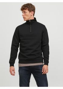 Jack & Jones JACK & JONES Herren Sweatshirt "JJEBRADLEY SWEAT HALF ZIP NOOS", schwarz, modisch, Gr. M, unifarben, angeraute Sweatware, Obermaterial: 61%