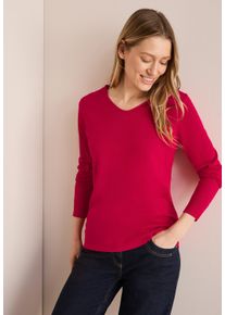 Cecil Damen Strickpullover, rot, casual, Gr. XS, Strick, Obermaterial: 60% Baumwolle, 40% Viskose, Pullover, mit V-Ausschnitt