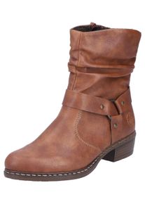 Rieker Damen Stiefelette, Gr. 36, braun, Lederimitat, used, klassisch, Schuhe, Cowboyboots, Westernstiefelette, Blockabsatz, mit Zierriemen
