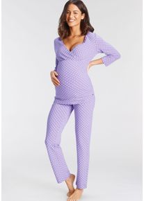 Lascana Damen Umstandspyjama, Gr. 32, lila, Obermaterial: 95% Baumwolle, 5% Elasthan, gepunktet, feminin, Homewear-Sets, in Wickeloptik mit