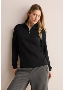 Cecil Damen Langarmshirt, schwarz, casual, Gr. XS, unifarben, Jersey, Obermaterial: 48% Viskose, 46% Polyester, 6% Elasthan, Shirts, mit Troyer-Kragen