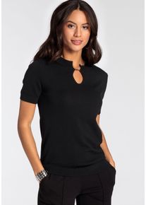 Bruno Banani Damen Kurzarmpullover, schwarz, feminin, Gr. 40, clean, unifarben, Feinstrick, Obermaterial: 70% Viskose, 30% Polyamid, Pullover, Cut-Out