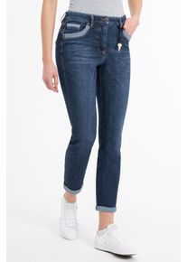 Recover Pants Damen Slim-fit-Jeans "Luna", blau, casual, Gr. 42, unifarben, 97% Baumwolle;3% Elasthan, Jeans, mit Stickerei auf den Gesäßtaschen