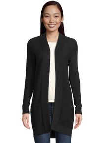 Tom Tailor Damen Longstrickjacke, schwarz, casual, Gr. L, unifarben, Strick, Rippstrick, Ottomane, Obermaterial: 100% Baumwolle, Strickjacken, aus