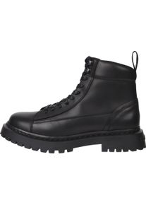 Tommy Jeans Herren Schnürstiefelette "TJM LACE UP BOOT", Gr. 46, schwarz, Leder, Lederimitat, Textil, casual, Schuhe, Blockabsatz, Schnürboots in