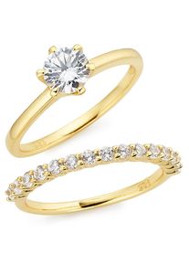 Firetti Damen Fingerring "Multipack Schmuck Geschenk Silber 925 2 Silberringe", 53, Silber 925 (Sterlingsilber), 2mm, gold, Silber 925
