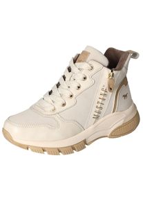 Mustang Shoes Damen Schnürboots, Gr. 37, beige, Lederimitat, sportlich, Schuhe, High Top Sneaker, Stiefelette mit zusätzlichem Reißverschluss