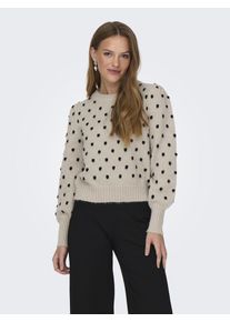 Jacqueline de Yong JDY Damen Rundhalspullover "JDYSIGRID LIFE L/S ON PUFF PULL KNT NOOS", beige, modisch, Gr. XL, gepunktet, Strick, Obermaterial: 100% Polyester,