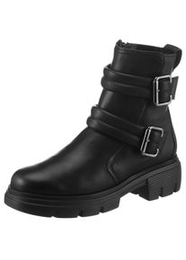 Paul Green Damen Bikerboots, Gr. 37,5, schwarz, Glattleder, unifarben, modisch, Schuhe, Blockabsatz, Reißverschluss-Stiefelette mit kräftiger