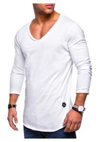behype Herren Langarmshirt "NUKE L/S", weiß, casual, Gr. M, unifarben, 100% Baumwolle, Shirts, mit V-Ausschnitt