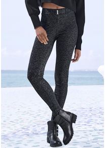 Lascana Damen Leggings, Gr. 36, silber, Glitzergarne, Obermaterial: 80% Polyester, 15% metallisierte Faser (LUREX), 5% Elasthan, Glitzermuster,