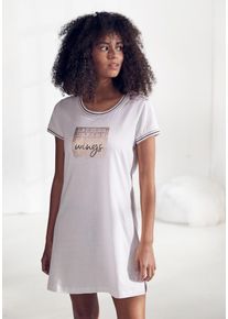 Vivance Dreams Damen Nachthemd, Gr. 32, weiß, Single Jersey, Obermaterial: 100% Baumwolle, bedruckt, kontrastfarbene Details, casual, Kleider, mit