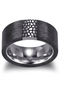 Kingka Herren Fingerring "Black Reptile, CSR0355, CSR0356, CSR0357, CSR0358", 62, Edelstahl-Carbon, 9,5mm, grau, Edelstahl, Carbon, Fingerringe