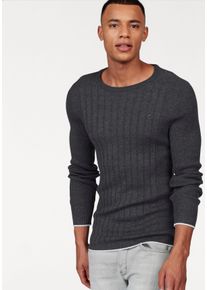 Bruno Banani Herren Rundhalspullover, grau, casual, Gr. XXL, meliert, Obermaterial: 50% Baumwolle, 50% Polyacryl, Pullover, in Rippoptik