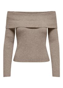 Only Damen Strickpullover "ONLKATIA LS OFF SHOULDER KNT", braun, modisch, Gr. M, meliert, Strick, Rippstrick, Obermaterial: 50% Viskose, 27% Nylon,