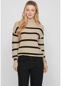 Vila Damen Stehkragenpullover "VIRIL MOCKNECK L/S KNIT RIB TOP 2- NOOS", beige, casual, Gr. XL, meliert, gestreift, Rippstrick, Obermaterial: 50%