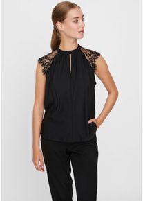Véro Moda VERO MODA Damen Spitzentop "VMMILLA SL LACE TEE", schwarz, elegant, Gr. XL, Jersey, Obermaterial: 95% Polyester, 5% Elasthan, Tops